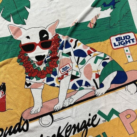 Vintage 80s Bud Light Spuds Mackenzie Party Animal  Huge Towel Budweiser 50X65 - Picture 3 of 8